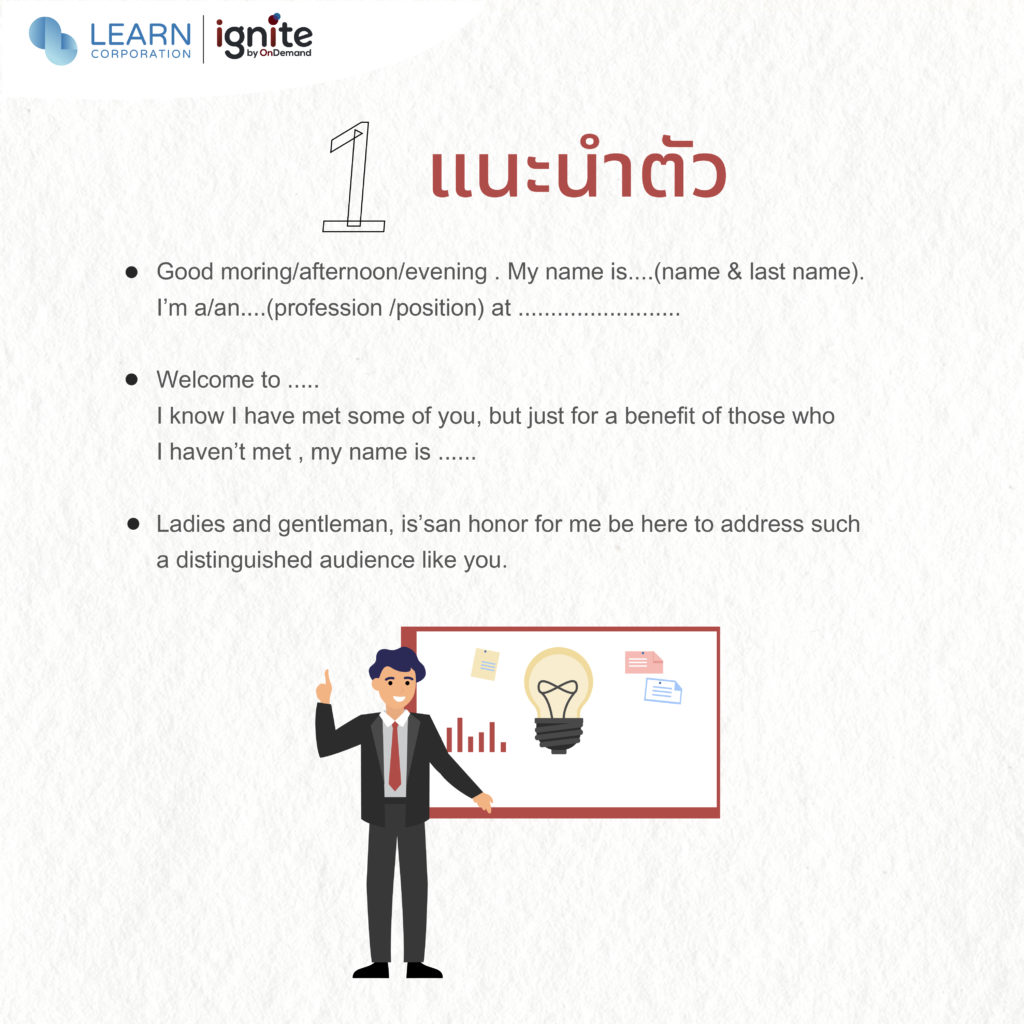 รวมวลี/ประโยคเมื่อต้อง...พรีเซนต์งานภาษาอังกฤษ - Learn Corporation