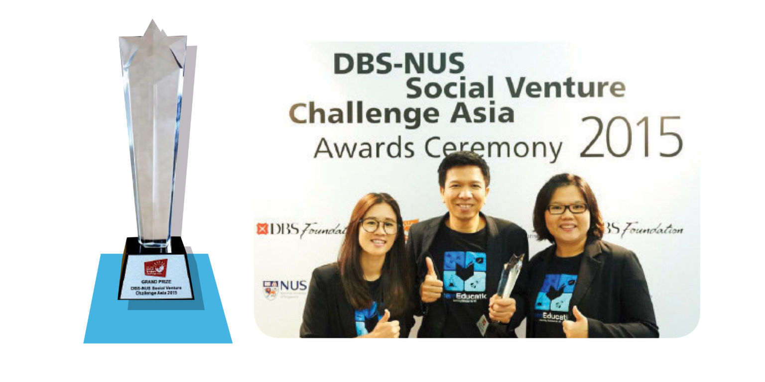 รางวัลชนะเลิศจากเวที DBS-NUS Social Venture Challenge Asia Awards Ceremony 2015